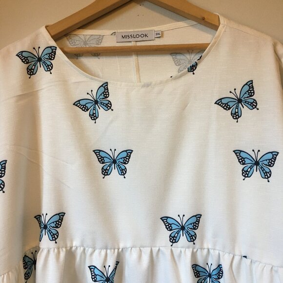 Cotton & Linen Blend Butterfly Babydoll Blouse - Picture 3 of 14